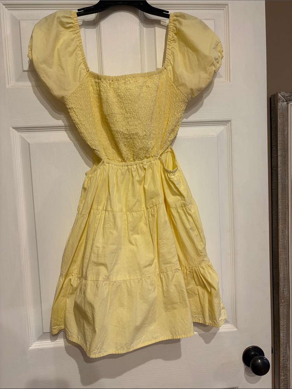 Yellow Smocked Puff-Sleeve  Dress